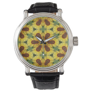Sunflower Vintage Leather Strap Black Watch