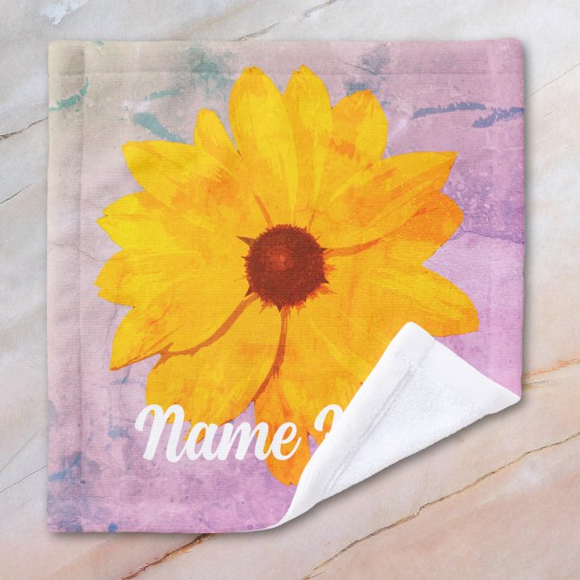 Sunflower Vintage Pink Wash Cloth (Brown Eyed Susan yellow flower art is my original photography. Customize this one-of-a-kind gift.)