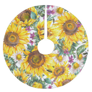 Sunflower Vintage: Summer Yellow Bloom. Brushed Polyester Tree Skirt