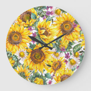 Sunflower Vintage: Summer Yellow Bloom. Large Clock