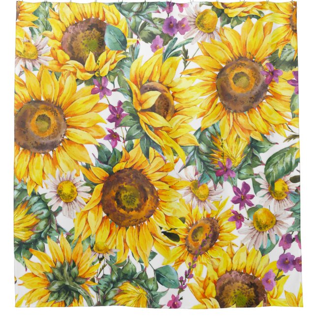 Sunflower Vintage: Summer Yellow Bloom. Shower Curtain (Front)