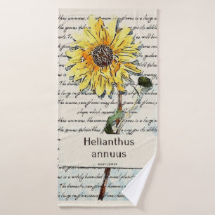 Sunflower vintage watercolor painting bath towel
