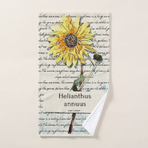 Sunflower vintage watercolor painting bath towel