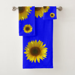 Sunflower w/ Dark Bright  Blue Bath Towel Set
