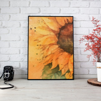 Sunflower Wall Art Decor, Watercolor Canvas