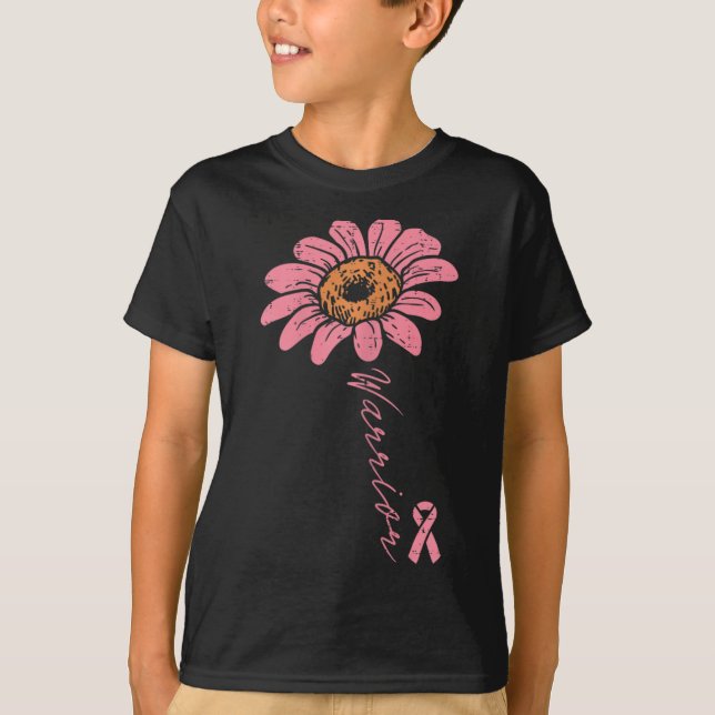 Sunflower Warrior Pink Ribbon Breast Cancer Awaren T-Shirt (Front)