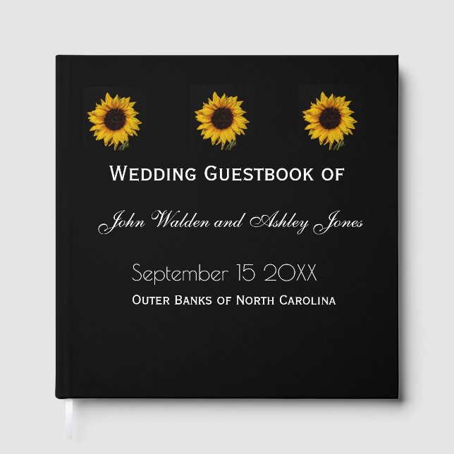 Sunflower Water Droplets Wedding Guest Books (Front)