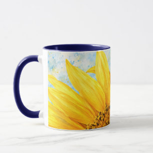 Sunflower Watercolor Art Mug - Dark Blue