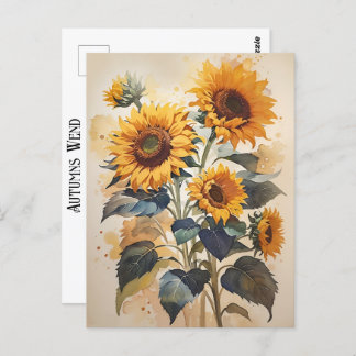 Sunflower Watercolor Autumns Wend Timeless Art Postcard