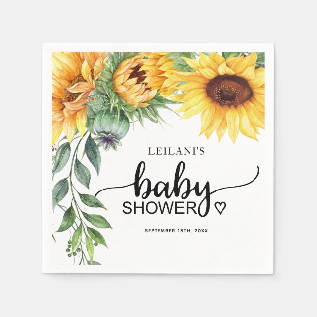 Sunflower Watercolor Baby Shower Napkins (Front)