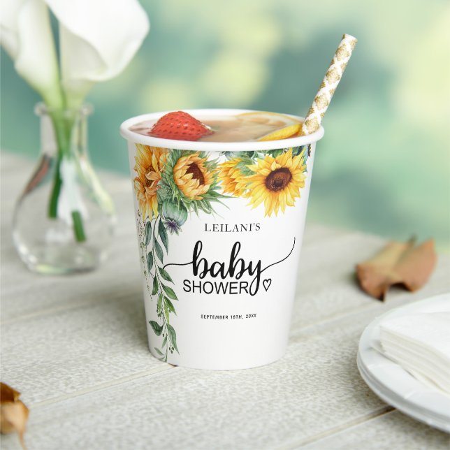 Sunflower Watercolor Baby Shower  Paper Cups (Insitu)