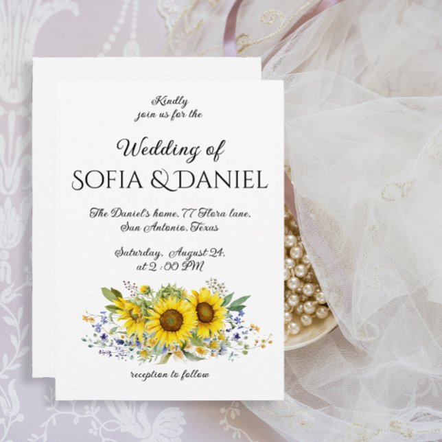 Sunflower watercolor  blue wedding Invitation (Creator Uploaded)