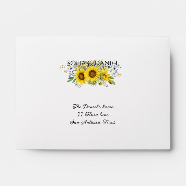 Sunflower watercolor blue wildflower wedding  envelope (Front)