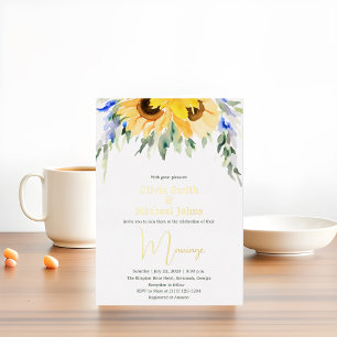 Sunflower Watercolor Boho Gold Wedding Invitation