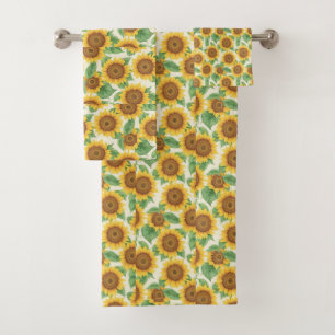 Sunflower Watercolor Colourful Personalised Patter Bath Towel Set