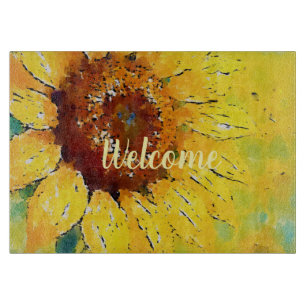 Sunflower watercolor cutting board