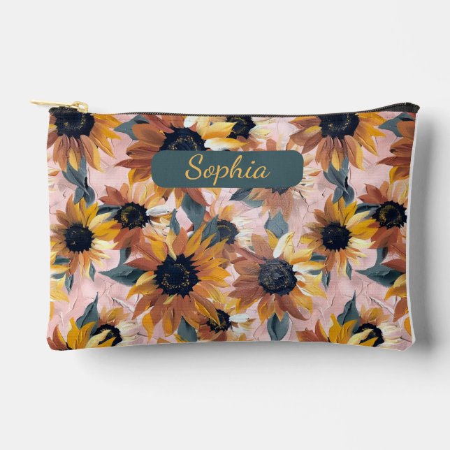 Sunflower Watercolor Design Accessory Pouch (Front)