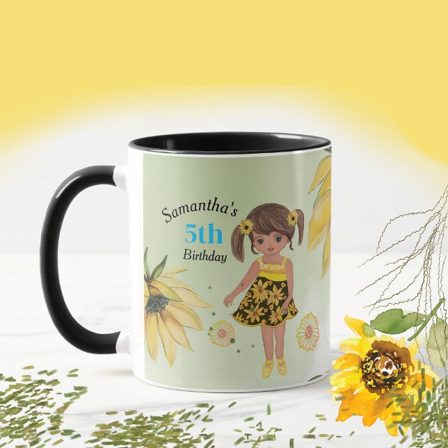 Sunflower Watercolor Fifth Girl Birthday Mug (Sunflower Watercolor Fifth Girl Birthday Coffee Mug)