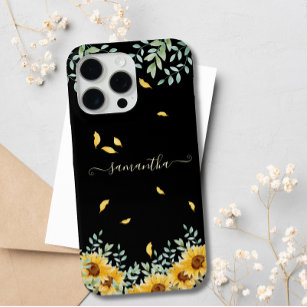 Sunflower Watercolor Floral Botanical Script Name  iPhone 15 Pro Max Case