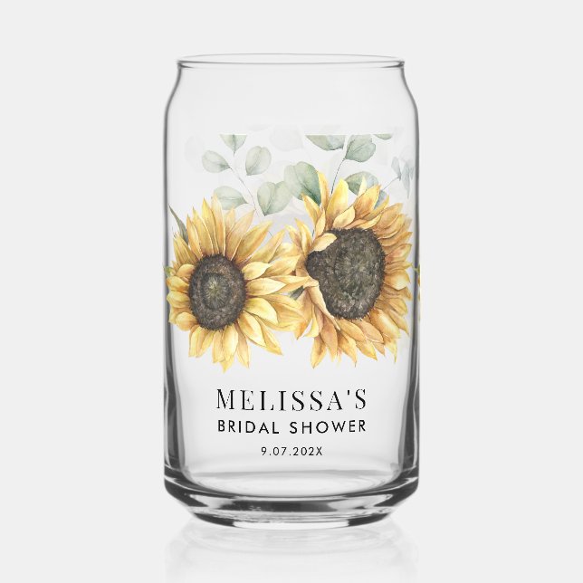 Sunflower Watercolor Floral Bridal Shower Custom Can Glass (Front)