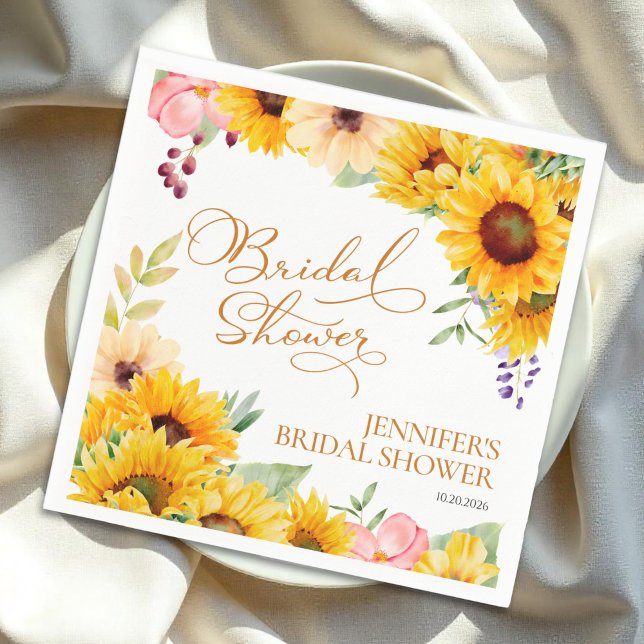 Sunflower Watercolor Floral Bridal Shower Napkin (Creator Uploaded)