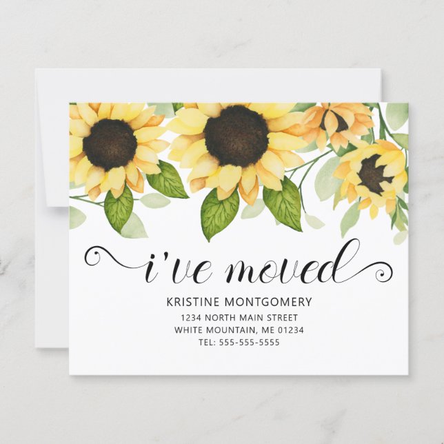 Sunflower Watercolor Floral Budget Moving Card (Front)