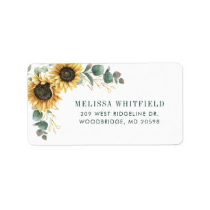 Sunflower Watercolor Floral Eucalyptus Address Label