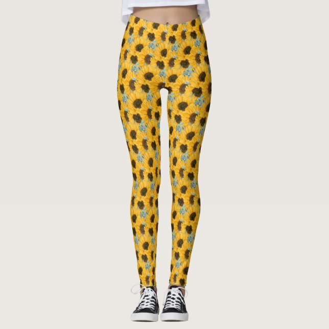 Sunflower Watercolor Floral Leggings (Front)