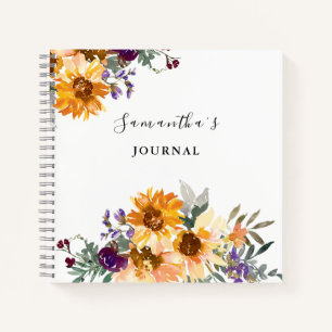 Sunflower Watercolor Floral  Notebook