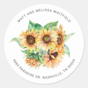 Sunflower Watercolor Floral Return Address Label