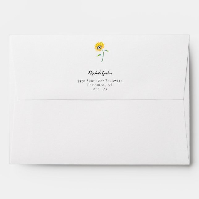 Sunflower Watercolor Floral Script Elegant Yellow  Envelope (Back (Top Flap))