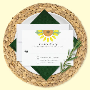 Sunflower Watercolor Floral Wedding RSVP Card