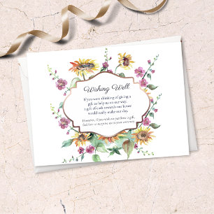 Sunflower Watercolor Florals Wishing Well Wedding Enclosure Card