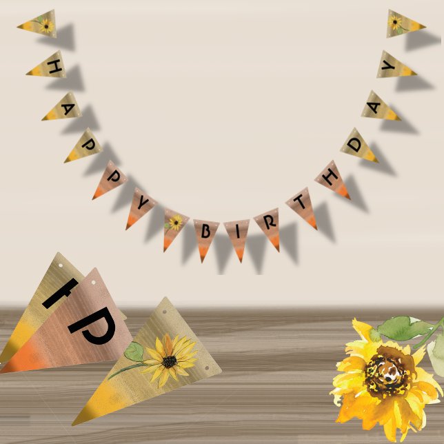 Sunflower Watercolor Girl Birthday  Bunting (Sunflower Watercolor Girl Birthday Bunting Flags)