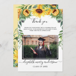 Sunflower Watercolor Graduation Thank You Card