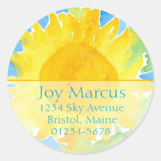 Sunflower Watercolor Painting Return Address Classic Round Sticker