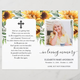 Sunflower Watercolor Photo Funeral Program