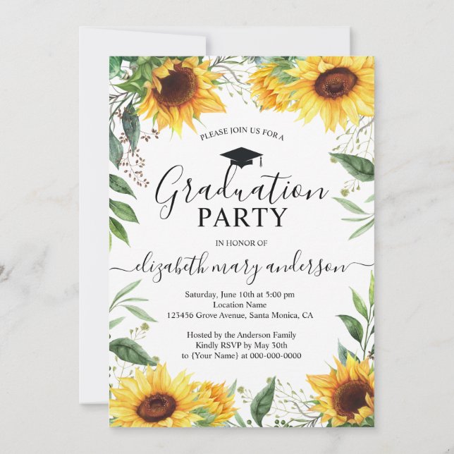 Sunflower Watercolor Photo Graduation Party (Back)
