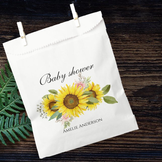 Sunflower Watercolor Pink Floral Baby Shower  Favour Bag (Creator Uploaded)