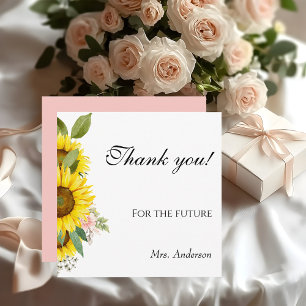 Sunflower Watercolor Pink Floral Baby Shower Thank You Card