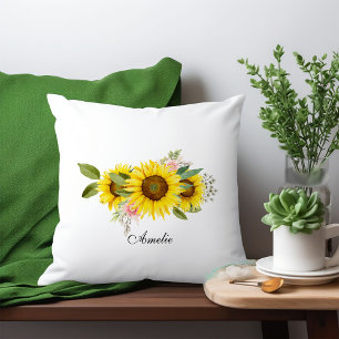 Sunflower Watercolor Pink Floral Cushion