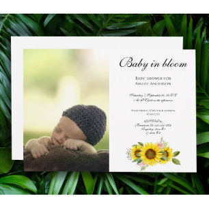 Sunflower Watercolor Pink Floral photo Baby  Invitation