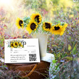 Sunflower watercolor QR wedding response card
