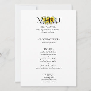 Sunflower watercolor rustic wedding menu