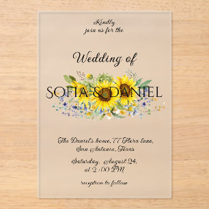 Sunflower watercolor wedding Acrylic Invitation