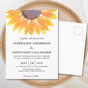 Sunflower Watercolor Wedding Invitation Postcard