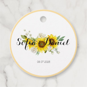 Sunflower watercolor white rose wedding  favour tags