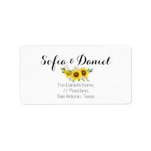 Sunflower watercolor white rose wedding  label