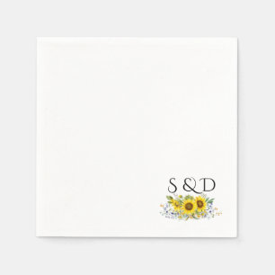 Sunflower watercolor wildflower monogram wedding napkin