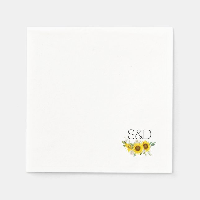 Sunflower watercolor wildflower monogram wedding  napkin (Front)